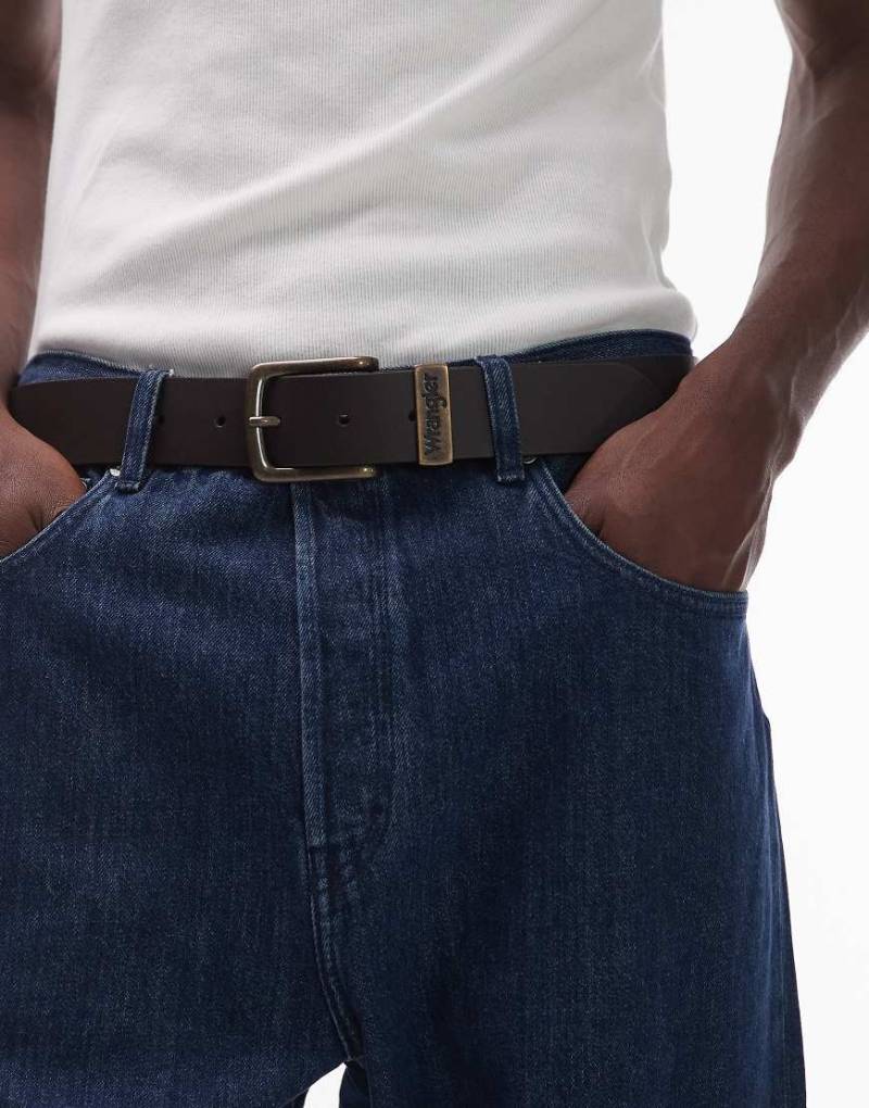 Wrangler - Gürtel aus Leder in Dunkelbraun mit bronzefarbener Schnalle von Wrangler