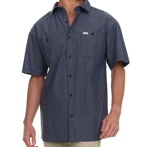 Wrangler Hemden mit Knopfleiste für Herren, groß und groß – Chambray gewebtes kurzärmeliges Freizeithemd, Dark Chambray, 4X von Wrangler