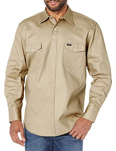 Wrangler Herren-Arbeitshemd mit Cowboy-Schnitt, langärmelig, mit Schnappverschluss, festes Finish, Khaki, 4X von Wrangler