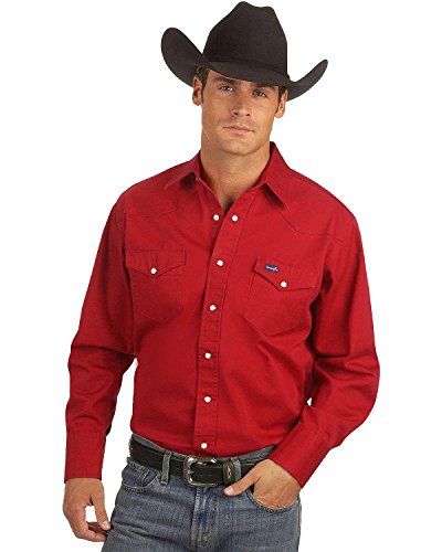 Wrangler Herren-Arbeitshemd mit Cowboy-Schnitt, langärmelig, mit Schnappverschluss, festes Finish, rot, 3X von Wrangler