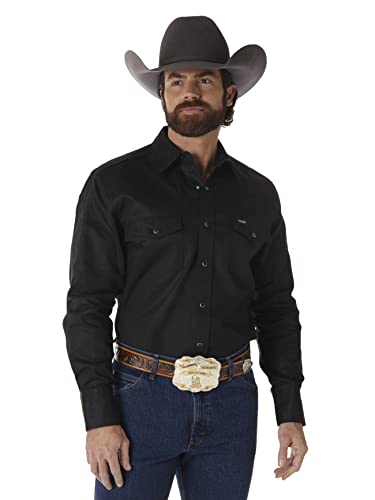 Wrangler Herren-Arbeitshemd mit Cowboy-Schnitt, langärmelig, mit Schnappverschluss, festes Finish, schwarz, 3X von Wrangler