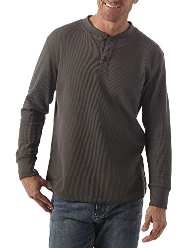 Wrangler Authentics Herren Langärmeliges Waffelmuster Henley Shirt, Dunkles Charcoal, L von Wrangler Authentics