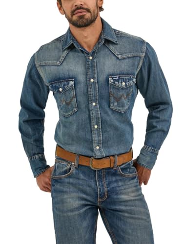 Wrangler Herren Cowboy Cut Western Langarm Snap Arbeitshemd Washed Finish, Antikblau, XX-Large von Wrangler