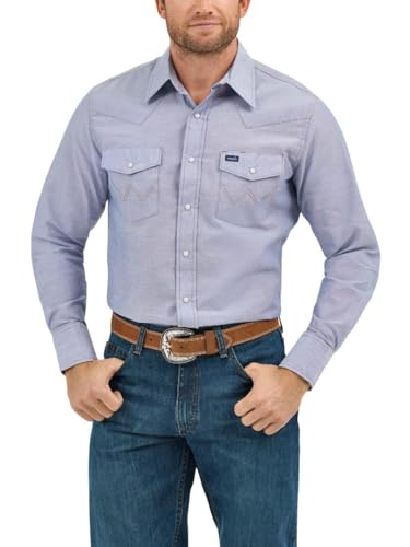 Wrangler Herren Cowboy-Schnitt, Western-Stil, Zwei Taschen, langärmelig, mit Schnappverschluss, verwaschenes Finish, Chambray, 43 cm Hals 86 cm Ärmel von Wrangler
