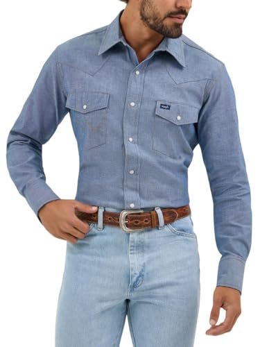 Wrangler Herren Cowboy-Schnitt Western Langarm Snap Work Shirt Firm Finish, Chambray Blue, 4X von Wrangler