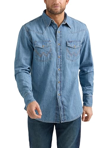 Wrangler Herren Denim Collection Snap Shirt, Light Wash Denim, XL Wrangler Herren Denim Collection Snap Shirt, Light Wash Denim, XL von Wrangler
