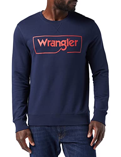 Wrangler Herren Frame Logo Crew Sweatshirt, Navy, M EU von Wrangler