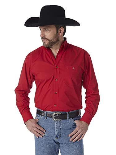 Wrangler Herren George Strait Gewebtes Hemd mit Einer Tasche und Knöpfen Button-Down-Shirt, Rot/Ausflug, einfarbig (Getaway Solids), Klein von Wrangler