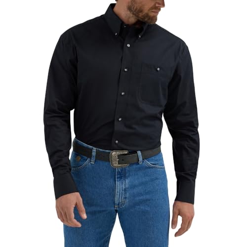 Wrangler Herren George Strait Western Langarm Relaxed Fit Button-Down Hemd, Schwarz, 2X Hoch von Wrangler