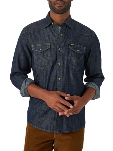Wrangler Herren Iconic Regular Fit Snap Shirt Hemd mit Button-Down-Kragen, Rinse Denim, XX-Large von Wrangler