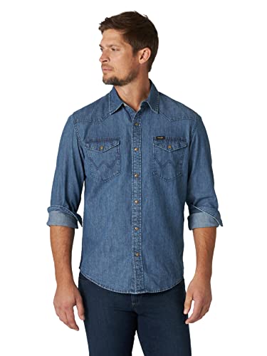 Wrangler Herren Iconic Regular Fit Snap Shirt Hemd mit Button-Down-Kragen, Mid Tint Denim, XL von ALL TERRAIN GEAR X Wrangler