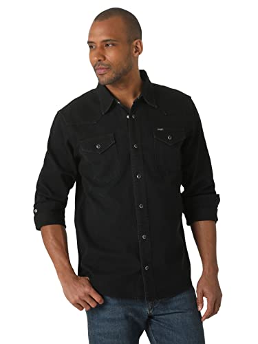 Wrangler Herren Iconic Regular Fit Snap Shirt Hemd mit Button-Down-Kragen, Schwarz Denim, Mittel von Wrangler