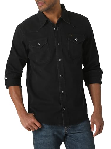 Wrangler Herren Iconic Regular Fit Snap Shirt Hemd mit Button-Down-Kragen, Schwarz Denim, XL von Wrangler