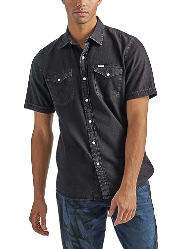 Wrangler Herren Kurzarm Western Denim Hemd, Mattschwarz, XX-Large von Wrangler