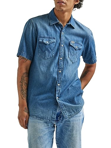 Wrangler Herren Kurzarm Western Denim Hemd, Mittlerer Waschung, XX-Large von Wrangler