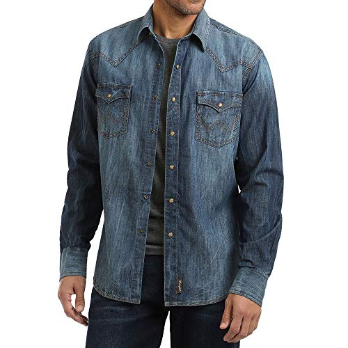 Wrangler Herren Langärmeliges Retro Zwei Taschen und Druckknöpfen Hemd, Denim, XX-Large von Wrangler