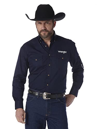 Wrangler Herren Langärmeliges Western-Logo und Zwei Taschen Hemd mit Button-Down-Kragen, Marineblau, XL/Tall von Wrangler