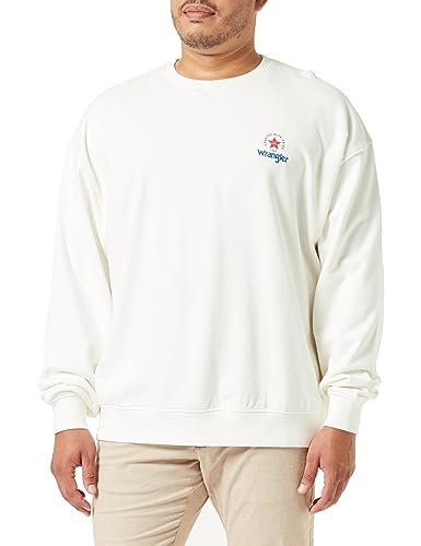 Wrangler Herren Logo Crew Sweatshirt, Worn White, L EU von Wrangler