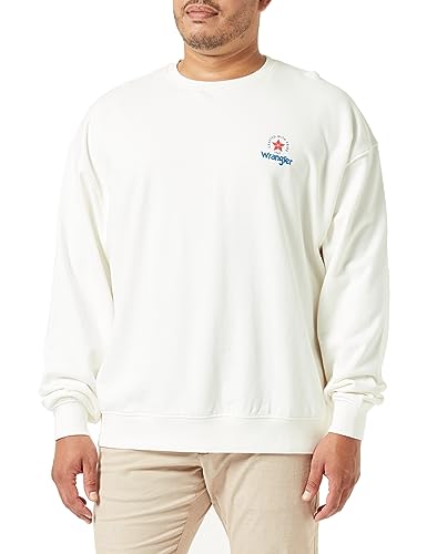 Wrangler Herren Logo Crew Sweatshirt, Worn White, M EU von Wrangler