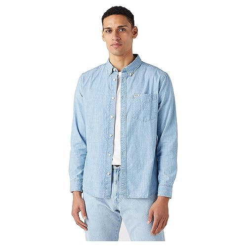 Wrangler Herren Ls 1 Pkt Button Down Shirt, Light Indigo, XXL EU von Wrangler