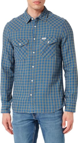 Wrangler Herren Ls Western Shirt, Mid Indigo, M EU von Wrangler