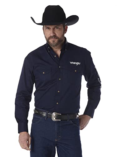 Wrangler Herren Langärmeliges Western-Logo und Zwei Taschen Hemd mit Button-Down-Kragen, Marineblau, Mittel von Wrangler
