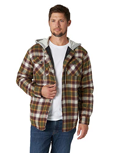 Wrangler Authentics Herren Men's Long Sleeve Quilted Lined Flannel Jacket with Hood Hemd mit Button-Down-Kragen, Olive Night, Large von Wrangler Authentics