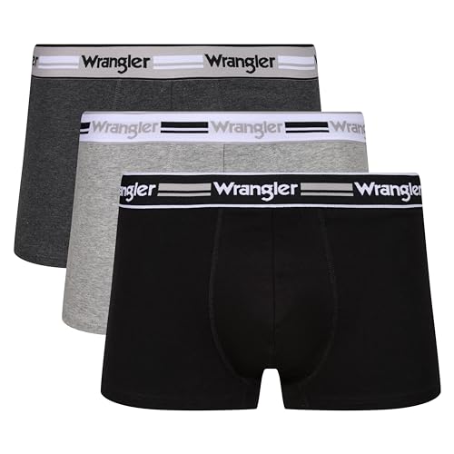 Wrangler Herren Men's Wrangler Boxer Shorts in Black/Charcoal/Grey Boxershorts, Grey Marl/Black/Charcoal Marl, von Wrangler