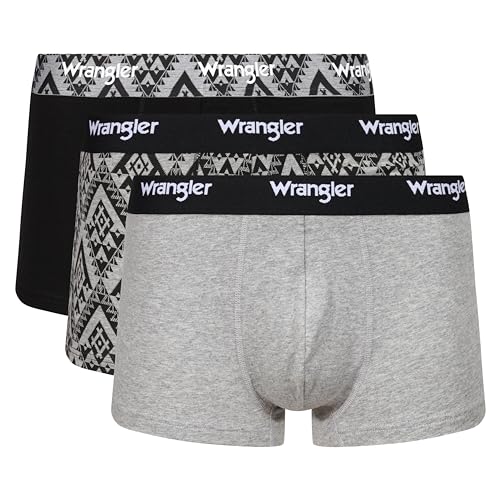 Wrangler Herren Men's Wrangler Boxer Shorts in Black/Pattern/Grey Boxershorts, Grey Marl/Print/Black, von Wrangler