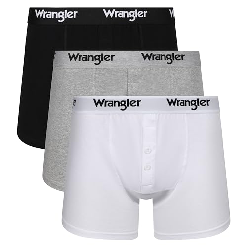 WRANGLER Herren Men's Button Front Boxer Shorts Boxershorts, Black/White/Grey Marl, XL von Wrangler
