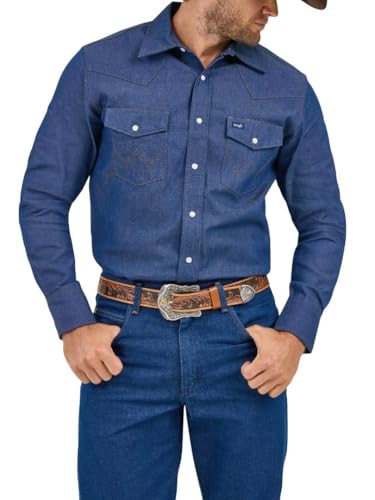 Wrangler Herren Ms70119 Button Down Shirts, Indigo Denim, L Lang von Wrangler