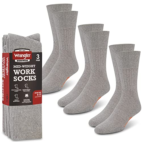 Wrangler Herren-Outdoor-Socken, mittelschwer, Größe 39-47, gepolsterte Arbeitssocken für Herren, Grau meliert, 37.5-46 EU von Wrangler