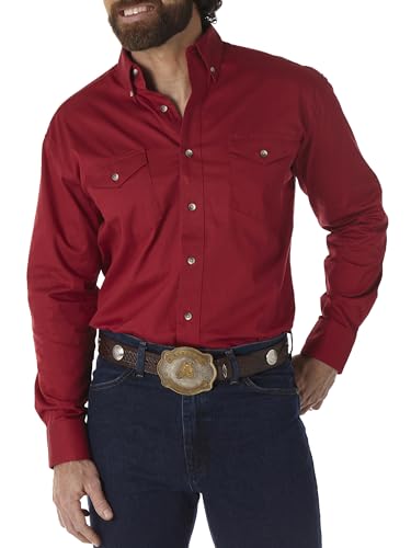 Wrangler Herren Painted Desert Two Pocket Langarm Knopf Arbeitshemd, Rot/Ausflug, einfarbig (Getaway Solids), 3X von Wrangler