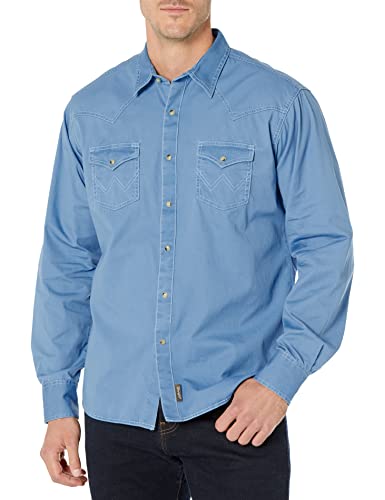 Wrangler Herren Retro Zwei-taschen-langarm-shirt mit Druckknopfverschluss Hemd, blau, XXL von Wrangler