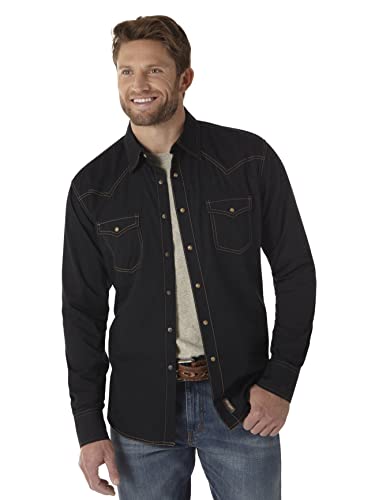 Wrangler Herren Retro Zwei-taschen-langarm-shirt mit Druckknopfverschluss Hemd, Schwarz, XL von Wrangler
