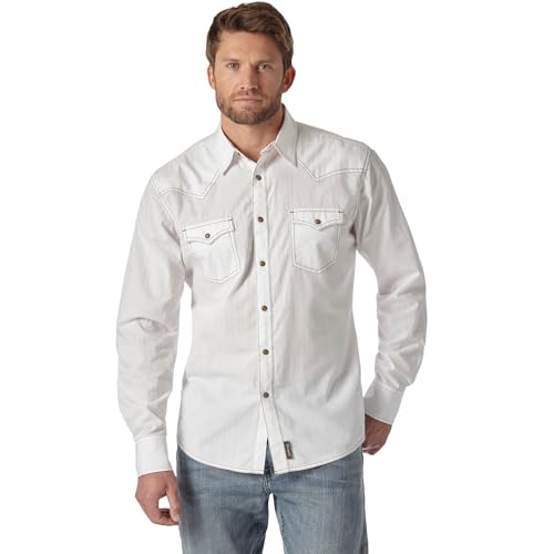 Wrangler Herren Retro Zwei-taschen-langarm-shirt mit Druckknopfverschluss Hemd, Weiß, XXL von Wrangler