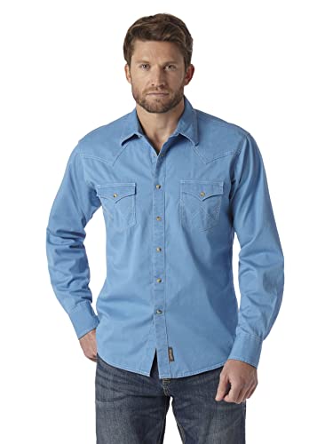 Wrangler Herren Retro Zwei-taschen-langarm-shirt mit Druckknopfverschluss Hemd, blau, XL Tall von Wrangler