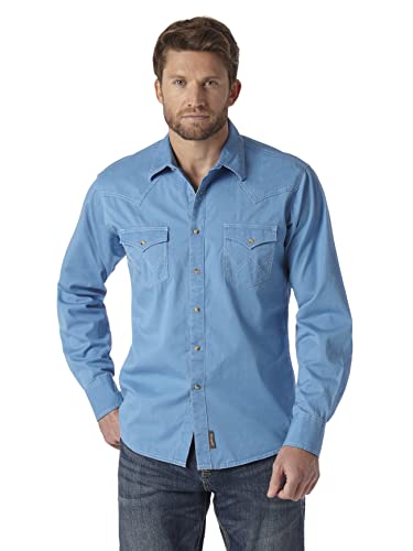 Wrangler Herren Retro Zwei-taschen-langarm-shirt mit Druckknopfverschluss Hemd, blau, XXL von Wrangler