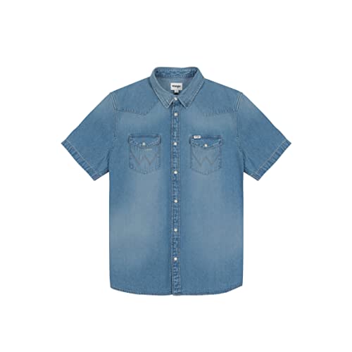 Wrangler Herren SS Western Shirt Freizeithemd, Blau, S von Wrangler