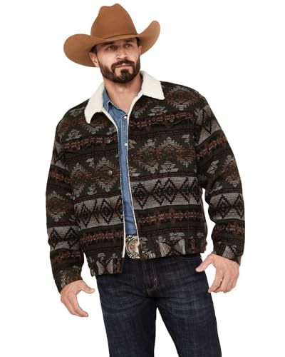 Wrangler Herren Sherpa gefütterte Olivschwarz Jacquard Jacke, Schwarz, L von Wrangler