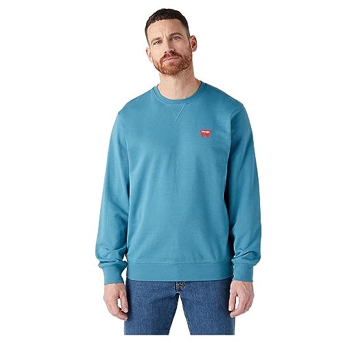 Wrangler Herren Sign Off Crew Sweatshirt, Storm Blue, L EU von Wrangler