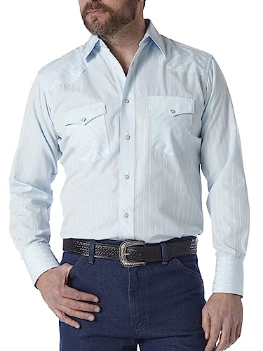 Wrangler Herren Sport Westernhemd mit Zwei Taschen und Druckknöpfen, blau, Klein von Wrangler