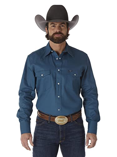 Wrangler Herren Western-Arbeitshemd Firm Finish - Blau (Dark Teal) - Large Hoch von Wrangler