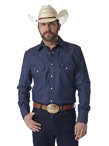 Wrangler Herren-Arbeitshemd, Cowboy-Schnitt, Western-Stil, langärmelig, Schnappverschluss, Feste Oberfläche, Indigo/Mandala-Traum, 3X von Wrangler