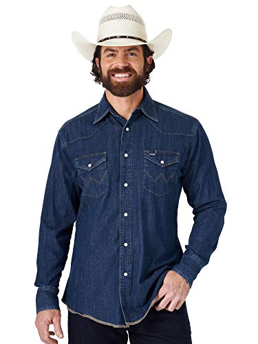 Wrangler Herren Westernhemd mit Cowboy-Schnitt, langärmelig, mit Druckknöpfen, verwaschenes Finish Hemd, Dunkles Denim, XL von Wrangler