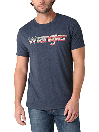 Wrangler Herren Western Rundhalsausschnitt und kurzen Ärmeln T-Shirt, Kabel mit amerikanischer Flagge, L von Wrangler