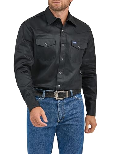 Wrangler Herren Westernhemd, Cowboy-Schnitt, Zwei Taschen, langärmelig, mit Druckknöpfen - Schwarz - Mittel von Wrangler