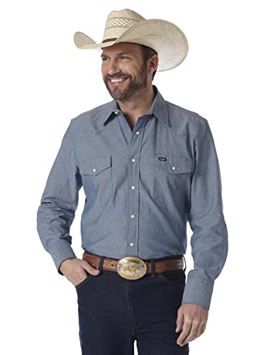 Wrangler Herren Westernhemd, Cowboy-Schnitt, Zwei Taschen, langärmelig, mit Druckknöpfen – festes Finish – B&T - Blau - 3X von Wrangler