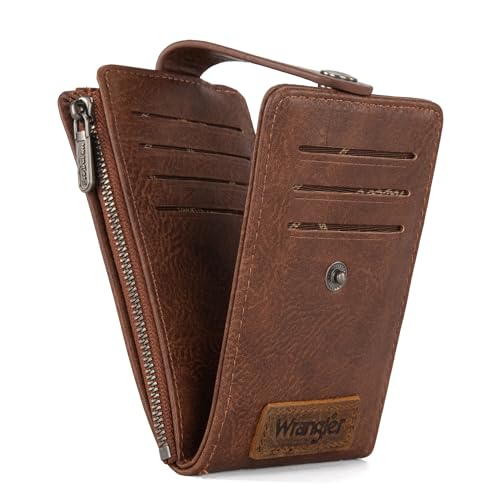 Wrangler Damen Bifold Card Wallet Vintage Multi Kreditkartenetui Slim Minimalistisch mit Reißverschlussfach Münzbörse, Dunkelbraun von Wrangler