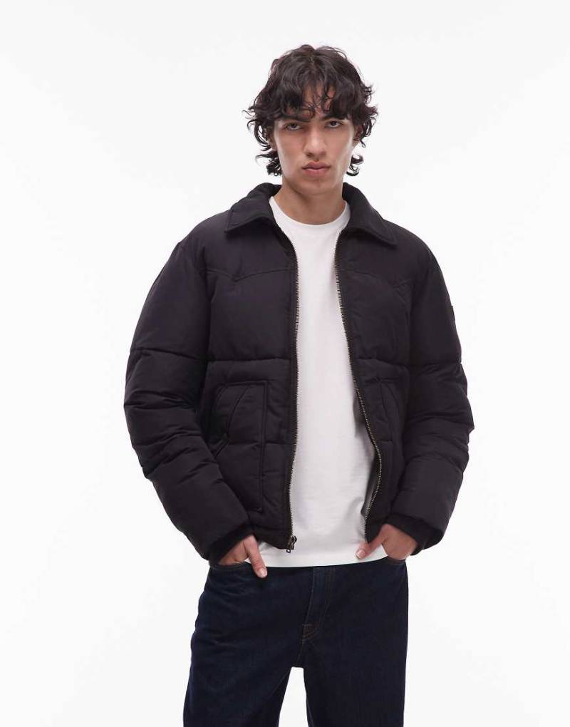 Wrangler - Kurze Pufferjacke in Schwarz mit Kragen von Wrangler